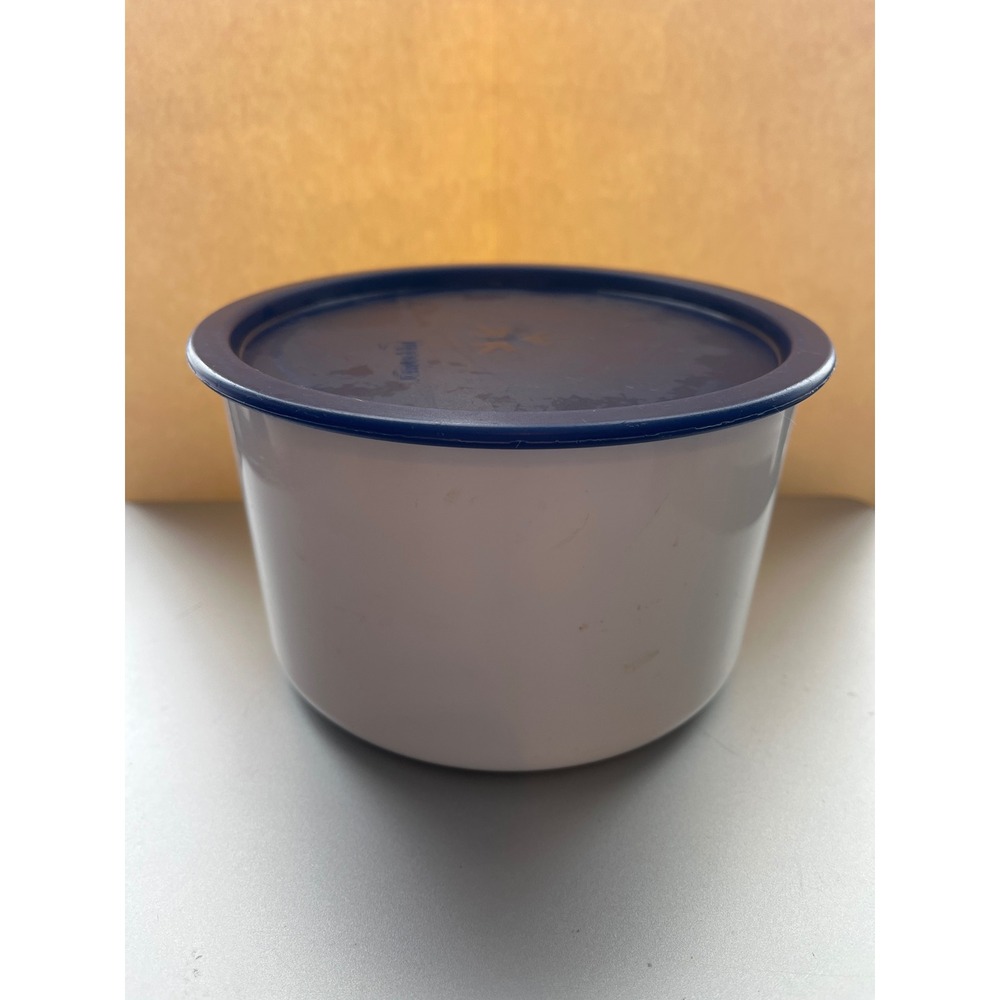 Tupperware Round Storage Container White Navy Blue Lid 2703A-1